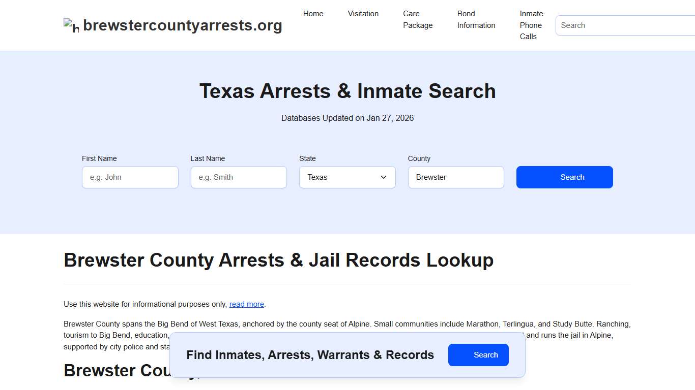 Brewster County, TX Arrests, Warrants, Police Records Search